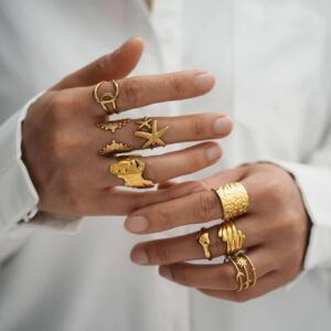 ARK JEWEL Set of 3 anti tarnish free size Random design Latest Stylish Gold Plated Rings for Women and Girls